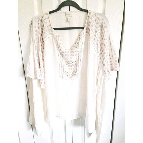 Chico's Tops - Chico's S/M Embroidered Poncho Top Boho Flowy Cream Size 8-10‎ Beaded